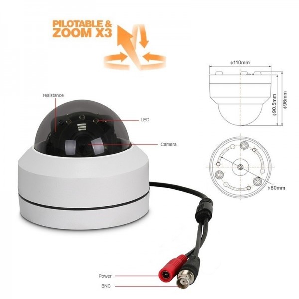 Kit vidéosurveillance 8 caméras dômes motorisées PTZ zoom X3