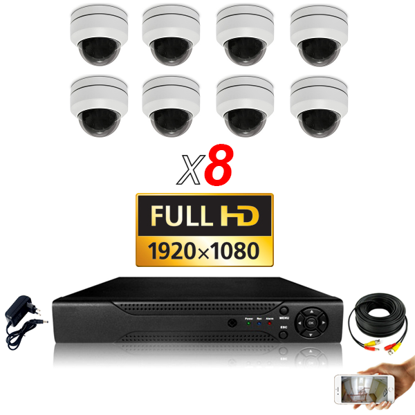 KIT vidéosurveillance AHD 8 Caméras Dômes Motorisée PTZ IR 30m FULL HD 1080P Enregistreur DVR AHD FULL HD 4000 Go Vidéo surveill