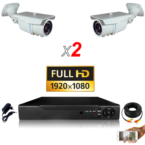 kit vidéo surveillance professionnel HD 2 Caméras tubes varifocale SONY FULL HD 1080P Enregistreur DVR AHD disque dur Pack vidéo