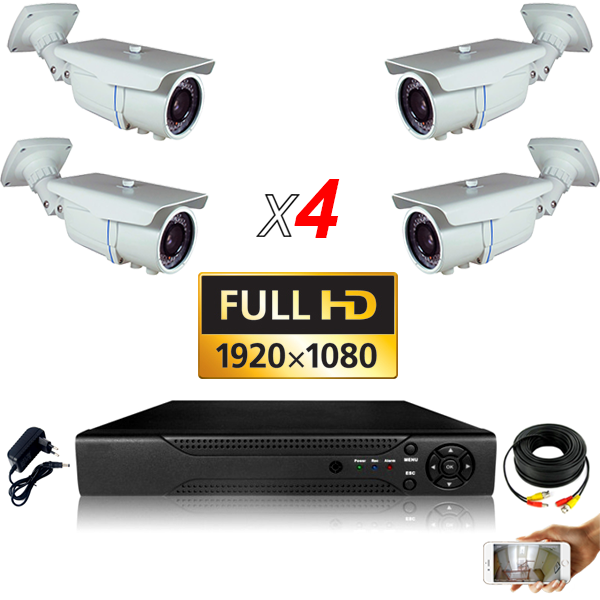 kit vidéo surveillance professionnel HD 4 Caméras tubes varifocale SONY FULL HD 1080P Enregistreur DVR AHD disque dur Pack vidéo