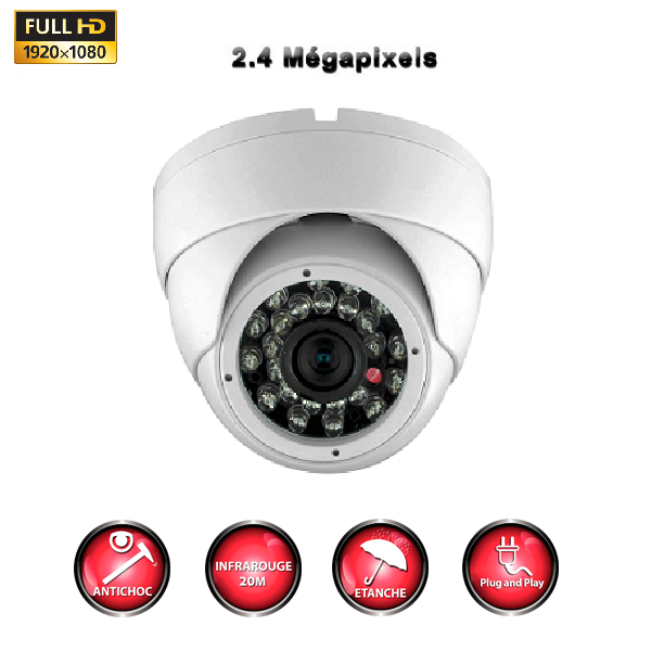 Caméra dôme surveillance Sony IR AHD PRO FULL AHD 1080P 2.4 MP WDR OSD infrarouge exterieure