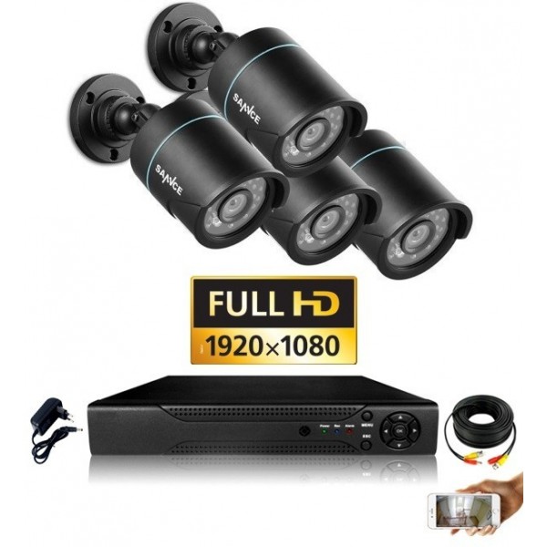Pack vidéo surveillance professionnel HD 4 Caméras tubes noires varifocale SONY FULL HD 1080P Enregistreur DVR AHD disque dur ki