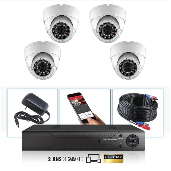 kit video surveillance professionnel 4 cameras ahd exterieures domes infrarouge 20m capteur sony 960p enregistreur numerique dvr
