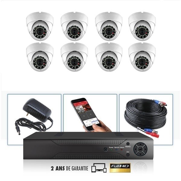 kit video surveillance professionnel 8 cameras ahd exterieures domes infrarouge 20m capteur sony 960p enregistreur numerique dvr