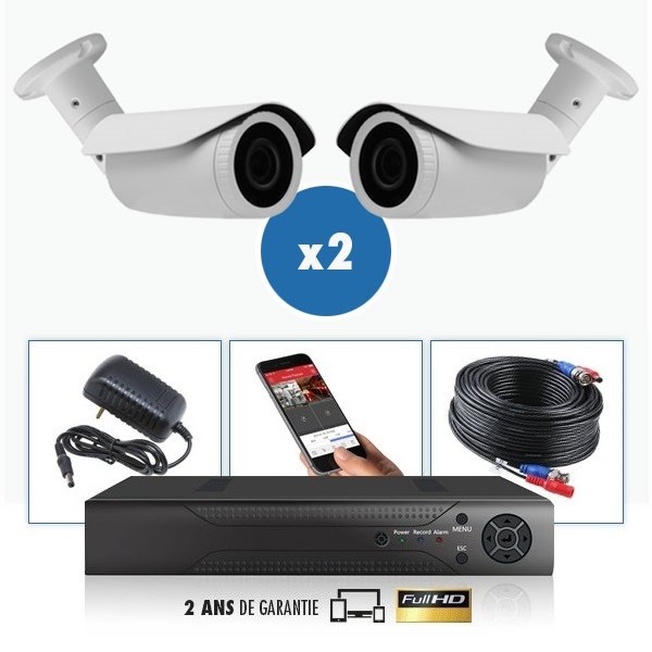 kit video surveillance professionnel 2 cameras ahd exterieures tubes infrarouge 20m capteur sony 960p enregistreur numerique dvr