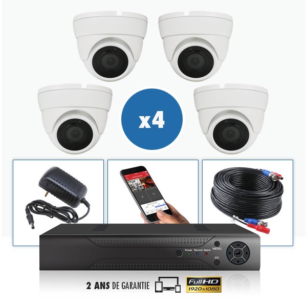 kit videosurveillance professionnel 4 cameras ahd exterieures domes infrarouge 20m capteur sony 1080p enregistreur numerique dvr