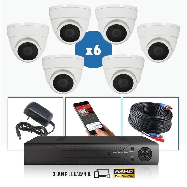 kit videosurveillance professionnel 6 cameras ahd exterieures domes infrarouge 20m capteur sony 1080p enregistreur numerique dvr