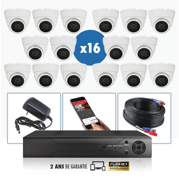 kit vidéo surveillance professionnel HD 16 Caméras Dômes varifocale IR SONY FULL HD 1080P Enregistreur DVR AHD disque dur Pack