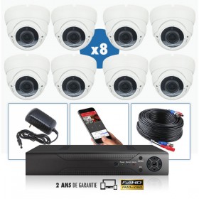 kit vidéo surveillance professionnel HD 8 Caméras domes exterieures SONY FULL HD 1080P Enregistreur DVR AHD disque dur Pack vidé