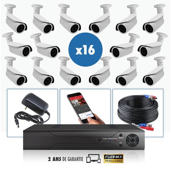 kit hd vidéo surveillance professionnel HD 16 Caméras tubes varifocale SONY FULL 1080P Enregistreur DVR AHD disque dur Pack vidé