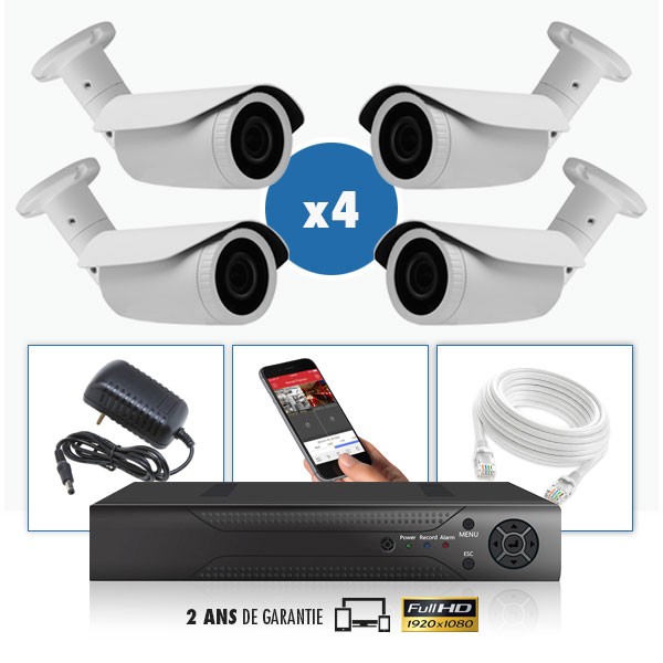 kit vidéo surveillance professionnel HD 4 Caméras IP POE tubes IR SONY FULL HD 1080P Enregistreur NVR AHD disque dur Pack vidéo 