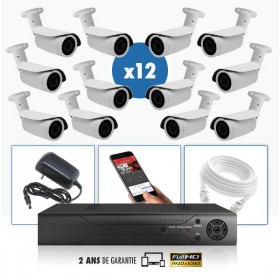 Kit vidéosurveillance 12 caméras IP exterieures tubes POE PRO FULL HD 1080P SONY 2.4 MP