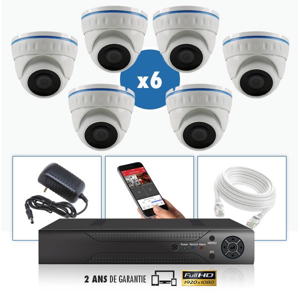 kit vidéo surveillance professionnel AHD 6 Caméras IP POE Dômes IR SONY FULL HD 1080P Enregistreur NVR AHD disque dur Packs vidé