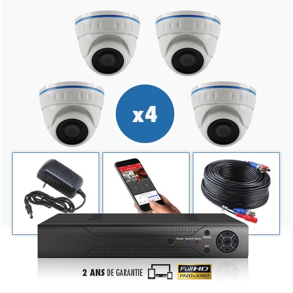 KIT vidéo AHD 4 Caméra dome IR 20m 4 MegaPixels et Enregistreur DVR AHD 4 MegaPixels 1000 Go / Pack de vidéo surveillance