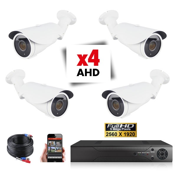 Kit vidéosurveillance 4 caméras tubes varifocales PRO FULL AHD SONY 5MP
