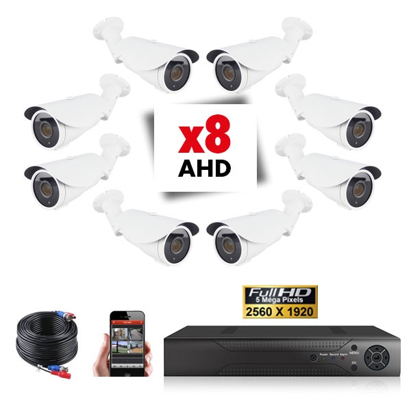 Kit vidéosurveillance 8 caméras tubes varifocales PRO FULL AHD SONY 5MP