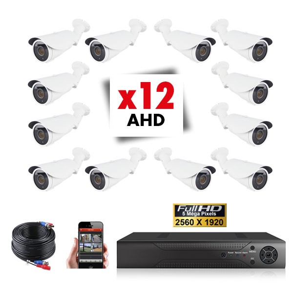 Kit vidéosurveillance 12 caméras tubes varifocales PRO FULL AHD SONY 5MP