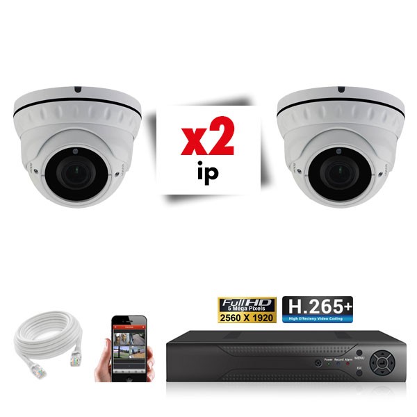 Kit vidéosurveillance 2 caméras varifocales IP POE PRO FULL HD H265 5MP