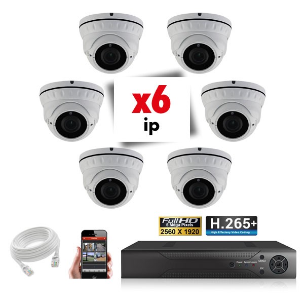 Kit vidéosurveillance 6 caméras varifocales IP POE PRO FULL HD H265 5MP