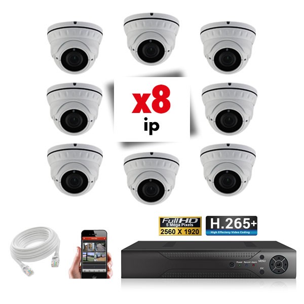 Kit vidéosurveillance 8 caméras varifocales IP POE PRO FULL HD H265 5MP