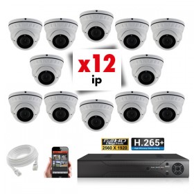 Kit vidéosurveillance 12 caméras varifocales IP POE PRO FULL HD H265 5MP