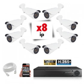 Kit vidéosurveillance 8 caméras tubes varifocales IP POE PRO FULL HD H265 5MP