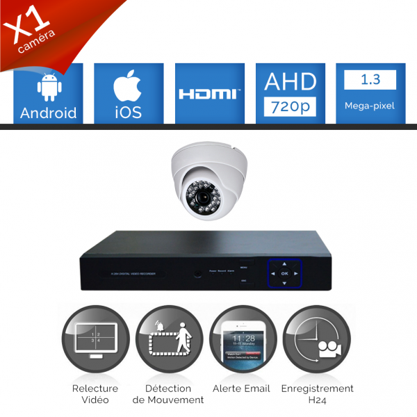 Kit vidéosurveillance 1 caméra AHD SONY 720P 1.3 MP
